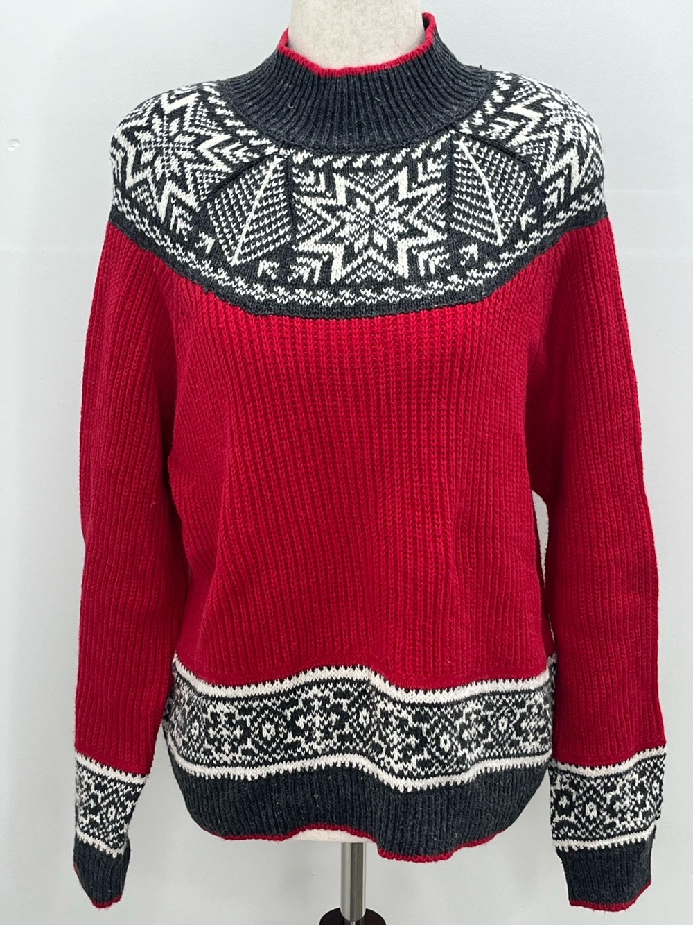 Marsh Landing Womens Fair Isle Snowflake Pattern Mock Neck Vintage Sweater Large